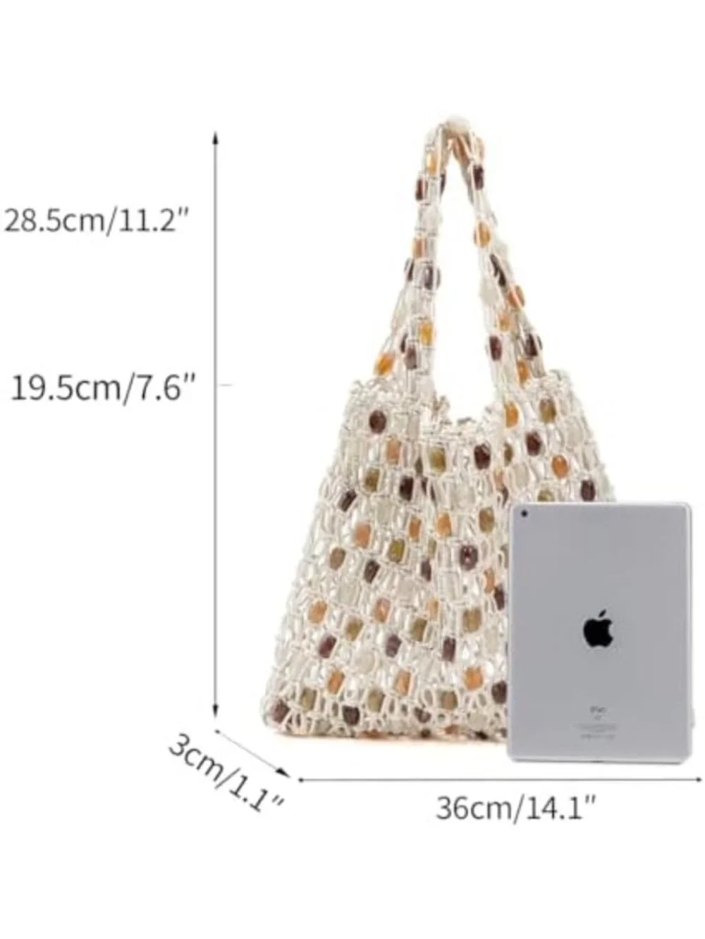 Colorful Boho Crochet Shoulder Bag, Lightweight Beaded Beach Tote & Travel Purse